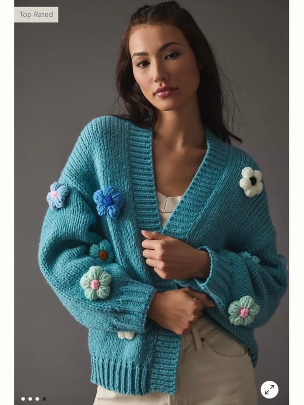 Anthropologie Floral Knit Cardigan Sweater